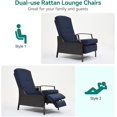 thumbnail image 5 of Outdoor Recliner Chair, 2-Piece Adjustable Wicker Lounge Set with Thick Cushions, Extended Footrest, Flip Back, Brown & Navy Blue, 5 of 5