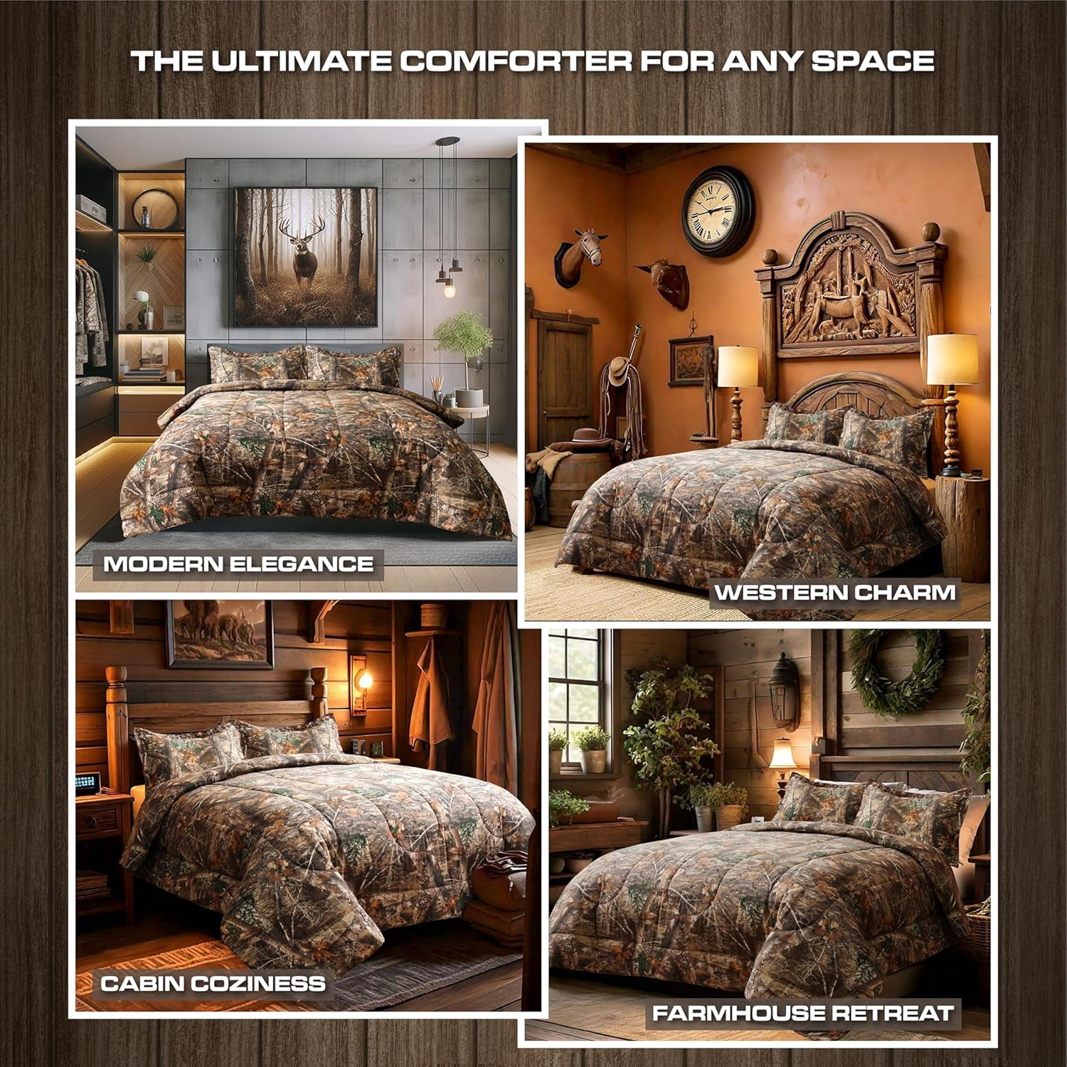 VISI-ONE Realtree Edge Camo Full 3 Piece Comforter Set – Rustic Western Country Style with Farmhouse Vibes, Perfect All Season Bedding for Lodge, Cabin, Outdoor Lovers, Nature Lovers