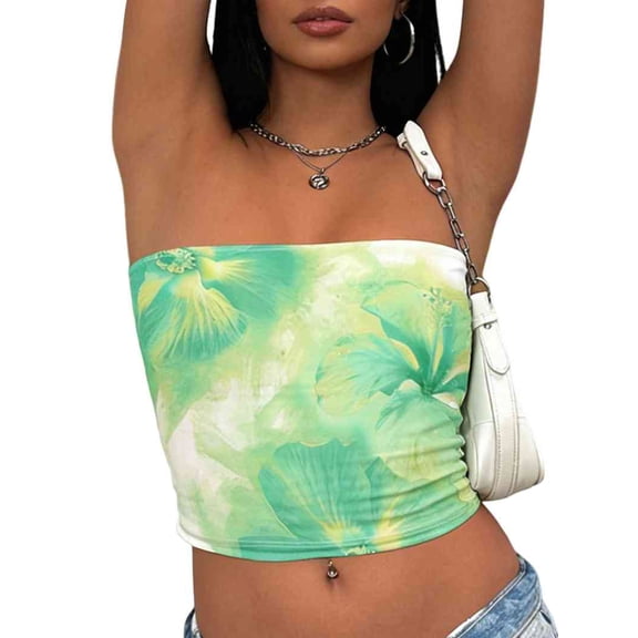 Womens Tube Tops Strapless Crop Tops Backless Sleeveless Going Out Spring Outfits Summer Clothes Fluorescent Green S