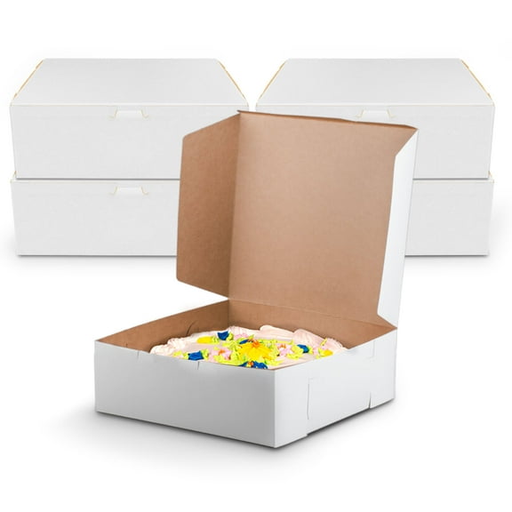 MT Products Plain Cookie Boxes 14" x 14" x 5" - White Bakery Boxes No-Window (Pack of 15) - Made in USA