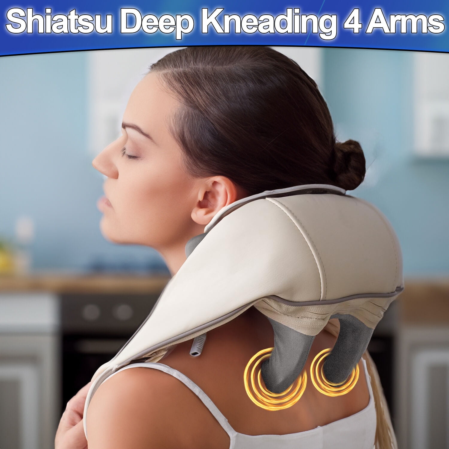 Shiatsu Neck & Shoulder Massager - Ergonomic Deep Tissue w/ Heat, Portable Cordless