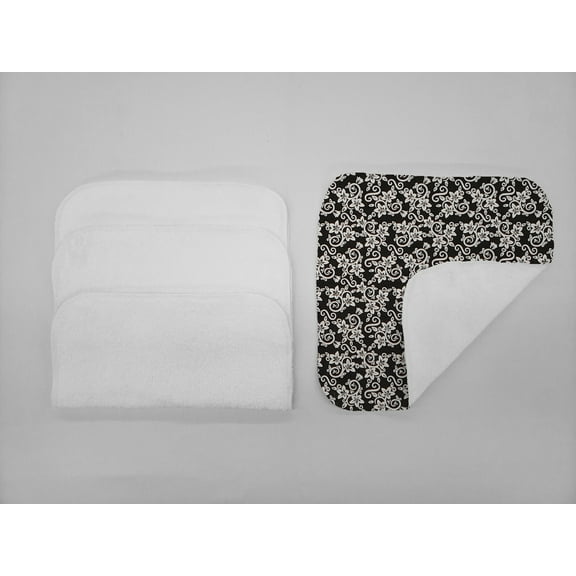 Floral Damask Washcloths (Set of 4) by Penny's Needful Things (Towel Color: White) (Black)