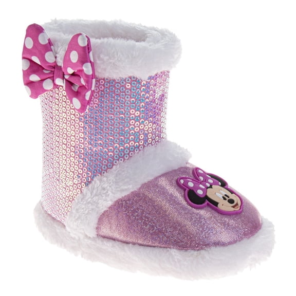 Disney Slippers Booties Minnie Mouse Warm Fluffy House Slippers for Girls (Toddler Little Kids), Pink, Size: 7-8