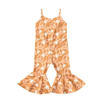 

Emmababy Baby Girl Summer Jumpsuit with Floral Print Sleeveless Romper and Flared Pants