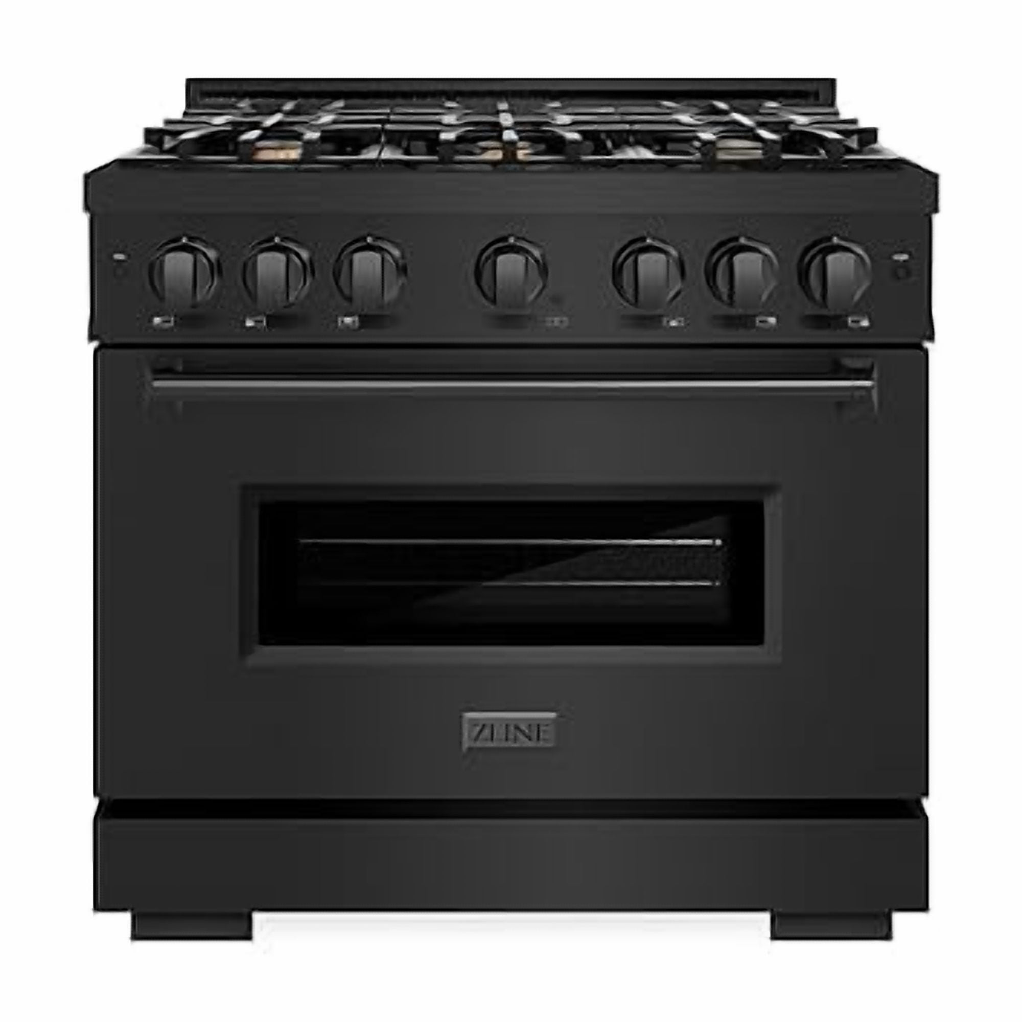 ZLINE 36 in. 5.2 cu. ft. Classic Dual Fuel Range with Gas Cooktop and Electric Convection Oven in Black Stainless Steel with 6 Brass Burners (CDRB-BR-36)
