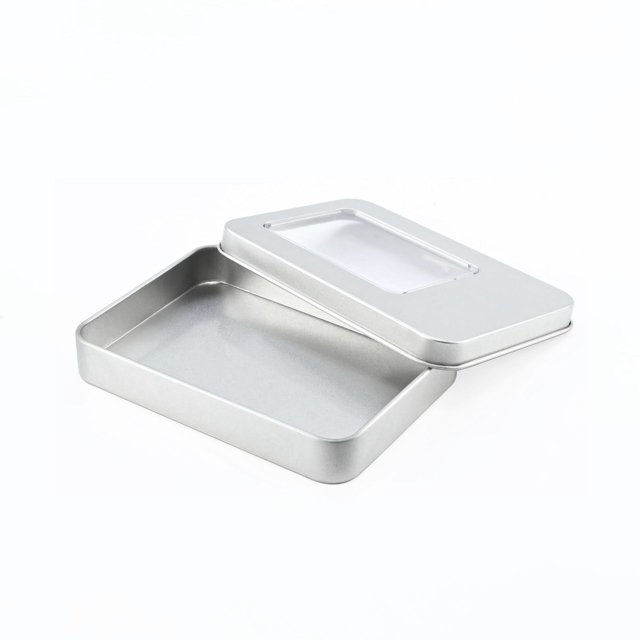 Caja de hierro para embalaje con ventana rectangular, accesorios y piezas, caja de hierro para embalaje general, caja de hojalata