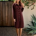 thumbnail image 2 of FINALGANG Women's Solid Color Long Sleeve Shirt Dress Collar Neck Button Front Pocket Decor Corduroy Loose Fit Dress Office Casual Daily Dress, 2 of 4