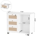 thumbnail image 3 of furlinkhm Wood Filing Cabinet with Lock,3 Drawers Office Storage Cabinet Printer Stand with Open Storage Shelves,Rattan Mobile File Cabinet for Home Office,White, 3 of 8