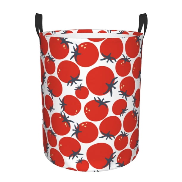 Balery Hand Drawn Tomatoes Cesta de ropa redonda con asas, impermeable, independiente, para ropa, juguetes, dormitorio y familia-Medium