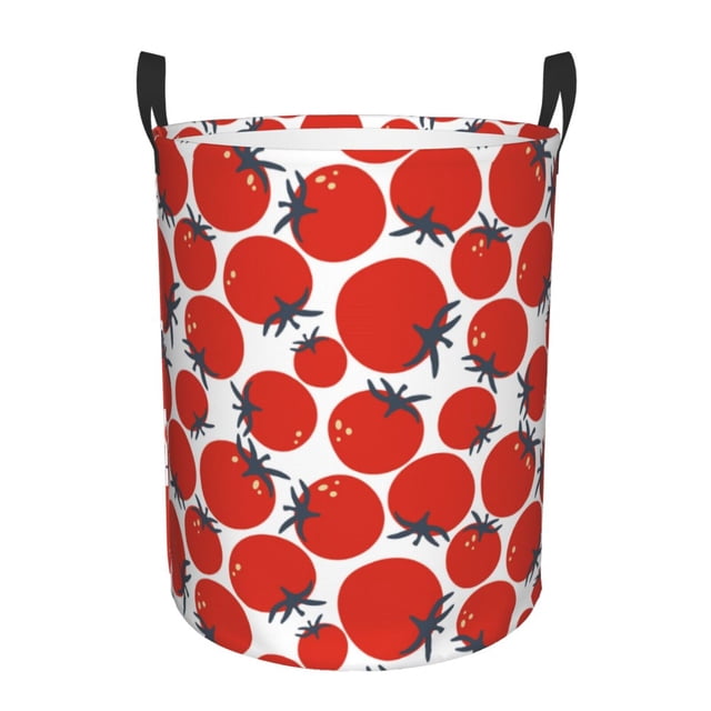 Balery Hand Drawn Tomatoes Cesta de ropa redonda con asas, impermeable, independiente, para ropa, juguetes, dormitorio y familia-Medium
