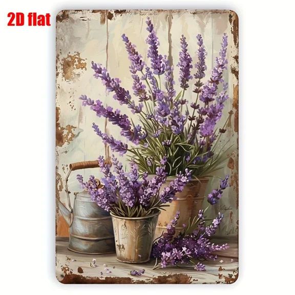 PURELY- Garden Lavender Metal Tin Signs Plate Purple Flower Farmhouse Plaque Wall Decor