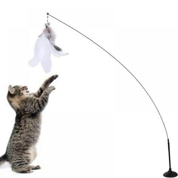 Cat Feather Toys Interactive Cats - Cat Powerful Suction Cup Handheld Teaser Wand Toy for Kitty Kitten Scratching Exercise Indoor