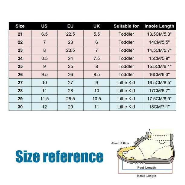 Girl sandal shop size chart