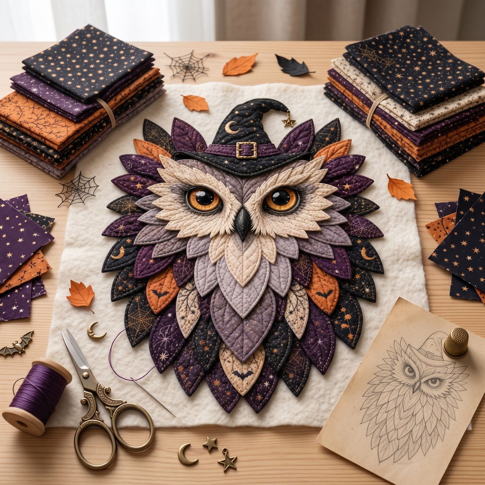 Cheapark Halloween Themed Fabric Patchwork Craft Kit Holiday Festive Quilting Sewing Project Set Home Party Decor Handmade Stitching Craft Supply Pack Gift