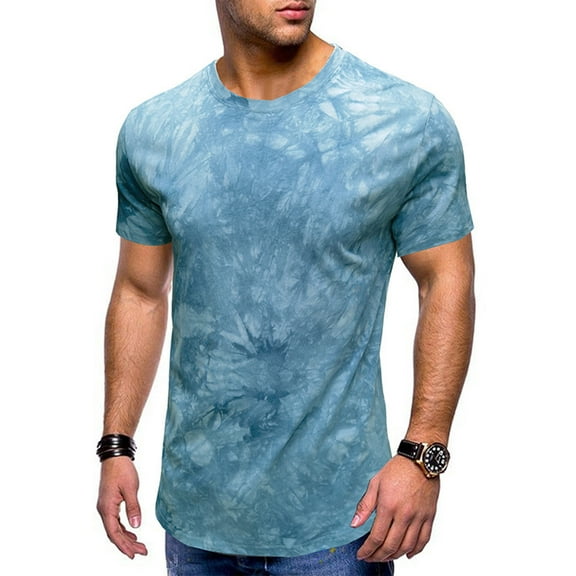 Men's Sports Shirts Men's Short-sleeved Round Neck Hanging Dyeing Lapel Slim T-shirt Bottom Shirt Fashion Sports Casual Shirt Tops Daily Top Blouse
