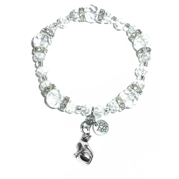 Hidden Hollow Beads - Cat Charm Bracelet - Crystal Stretch