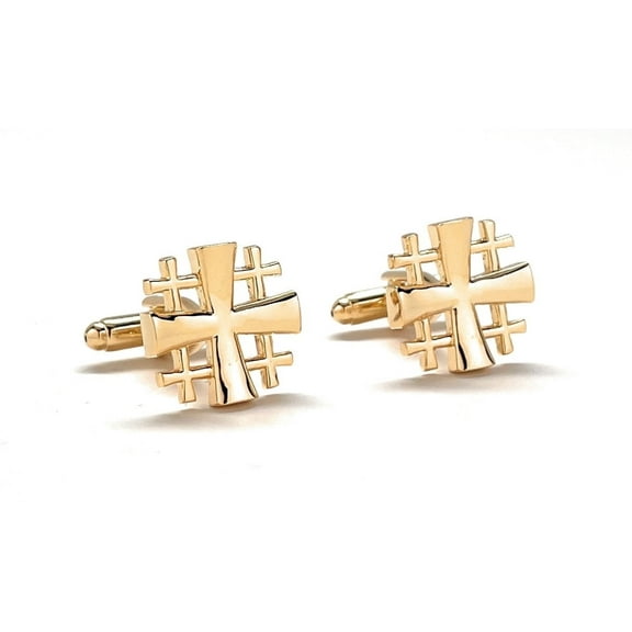 Jerusalem Cross Cufflinks Gold Platted 3D Cutout Design Five Fold Cross Christain Cross Symbol Religious  Gift Cuff Links Gold Cufflinks