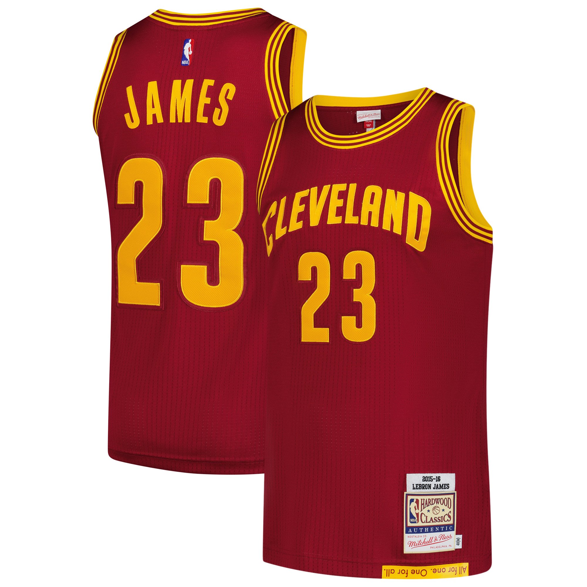 Men's-Mitchell & Ness LeBron James Wine Cleveland Cavaliers Hardwood Classics 2015/16 Authentic Jersey