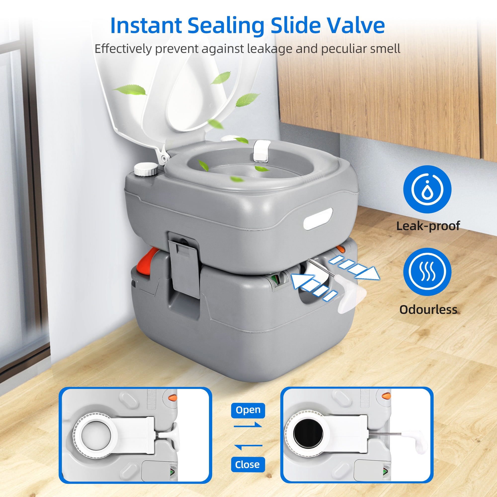 DEXTRUS 5.8 Gallon Portable Toilet, Travel RV Potty,RV Toilet with Level indicator, T-type Water Outlets, Anti-Leak Handle Water Pump, Rotating Spout for Outdoor,Indoor