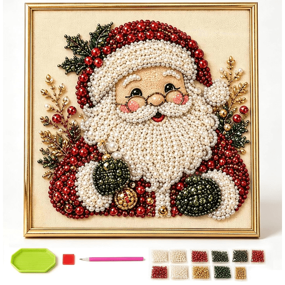 DIY Christmas Pearl Diamond Painting Art Kit with Frame, DIY 3D Pearl Art Craft Kit, Holiday Christmas Wall Decor, Handmade Home Decoration Gift for Adults