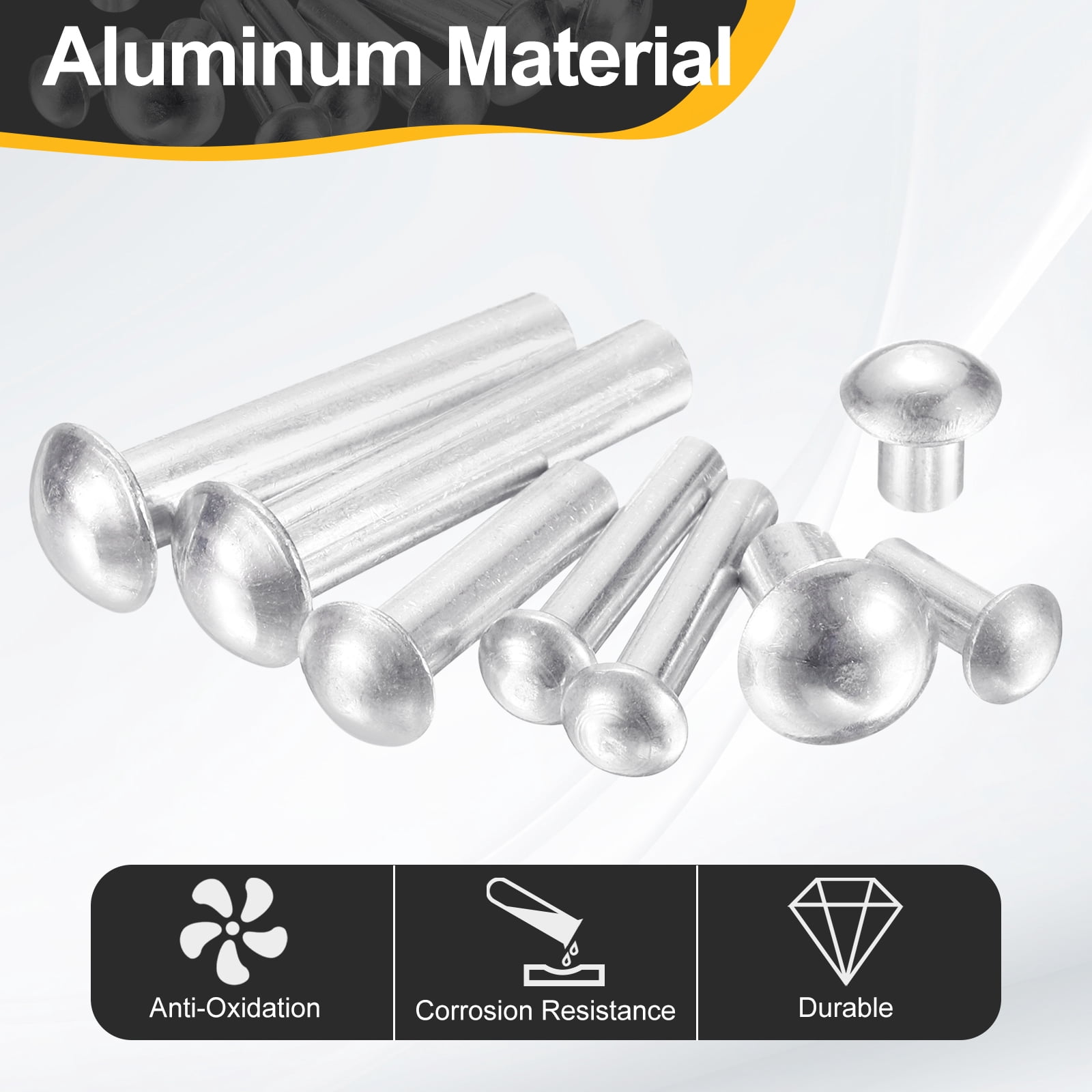200Pack Brazier Head Rivets, M6 x 20mm Aluminum Solid Rivets, Silver Tone