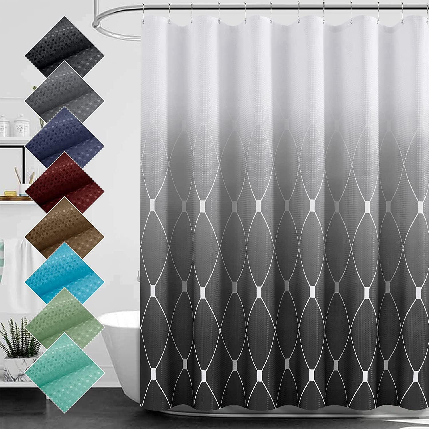 Dark Grey Shower Curtain, Ombre Waffle Weave Waterproof Cloth Fabric