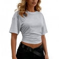thumbnail image 2 of Htigea Womens Crop Tops Summer Short Sleeve Cinched Waist T-Shirts Trendy Casual Going Out Tee Gray S, 2 of 7