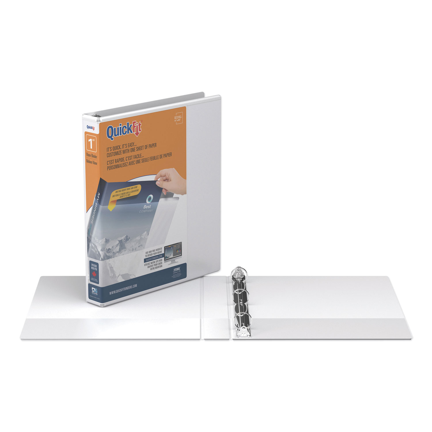 Stride Writing Quickfit Round-Ring View Binder, 3 Rings, 1" Capacity, 11" x 8.5", White
