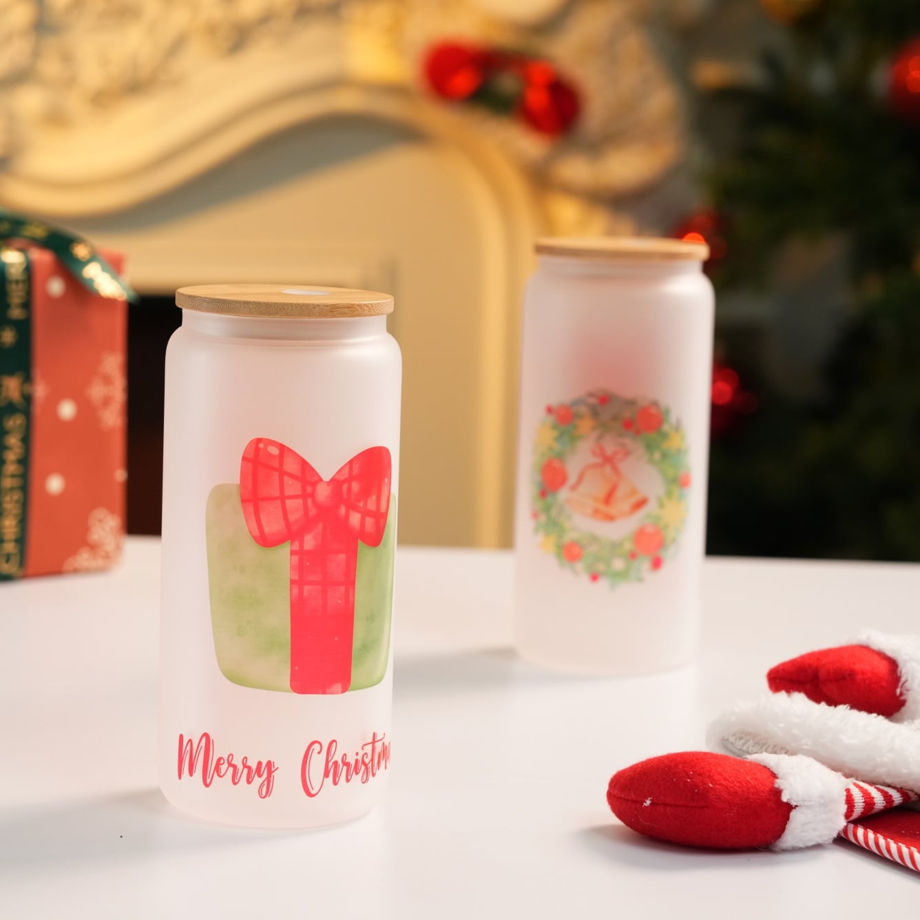 Adnoom 6 Pack Sublimation Tumblers, 20oz Sublimation Glass Blanks w/ Bamboo Lid, Frosted Glass Cup for Iced Coffee Juice Soda Drinks DIY Gifts