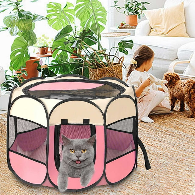 Antqov Octagonal Pet Fence Pet Tent Cloth Scratch Foldable Dog Cage Dog Delivery Room Dog