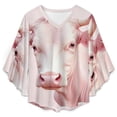 thumbnail image 4 of Pink Highland Cow Women's V-Neck Blouse With 3/4 Ruffled Bell Sleeves Casual Top Ladies Blouses, 4 of 7