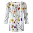 thumbnail image 4 of Womens Tops Dressy Casual Floral Print 3/4 Length Sleeve Tshirts Cute Round Neck Tunic Loose Blouse, 4 of 5