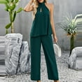 thumbnail image 5 of Women's 2 Piece Outfits Clearance Women's Fashion Casual Spring And Summer Solid Color Round Neck Sleeveless Blouse Tops Wide Leg Pants, 5 of 5
