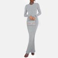 thumbnail image 2 of DHFJKG Dresses For Women Slim Fit Crewneck Long Sleeve Solid Color Maxi Dress Party Club Teacher Casual Office Classic Dresses, 2 of 8