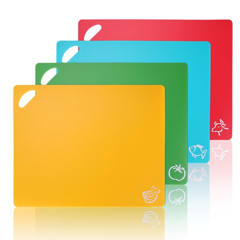 4 Pack Cutting Board Mats Flexible Plastic Colored Mats With Food Icons