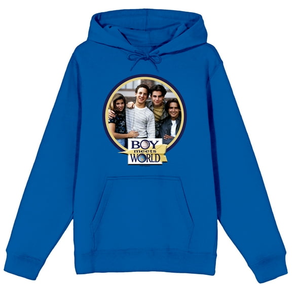 Boy Meets World Group Art Circle Long Sleeve Royal Blue Women's Hooded Sweatshirt-Small