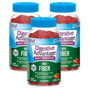 Digestive Advantage Daily Probiotic + Prebiotic Fiber, For Digestive & Immune Health, Strawberry Flavor - 60 Gummies (Pack of 3)