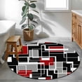 thumbnail image 3 of Red Black Geometric Round Area Rug 3.3Ft Washable Circle Rugs for Dining Room Table, Modern Color Block Abstract Non-Slip Carpet Floor Mats Indoor Outdoor Carpet Runner Aesthetic Home Decor, 3 of 8
