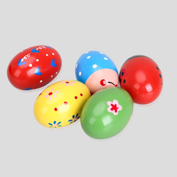 5PCS Toddler Baby Rattles Wooden Music Egg Shaker Colorful Cute Play Toy  hv2n 
