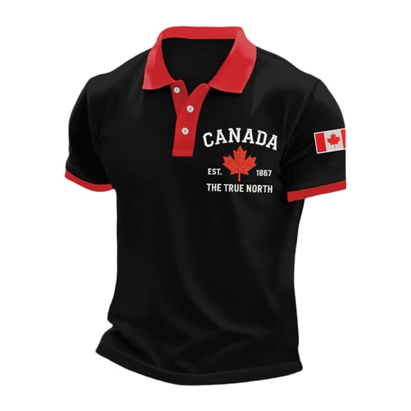 XIAOCHA Men's Canada Themed Polo Shirt Short Sleeve Contrast Collar Polo Moisture Wicking Patriotic Daily Polo