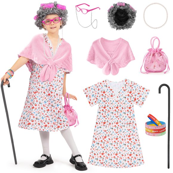 Disfraz infantil de señora mayor WooWee, vestido rosa, 5-7 años
