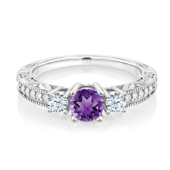 Gem Stone King 925 Sterling Silver Purple Amethyst Women Engagement Ring (0.83 Cttw, Gemstone Birthstone, Size 9)