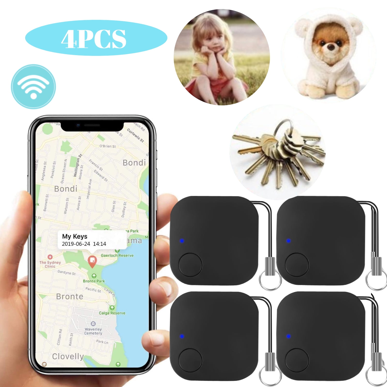 weihill Dispositivo de Robo antipérdida Alarma Mini Bluetooth Wallet Key GPS Tracker para niños Mascota Informática