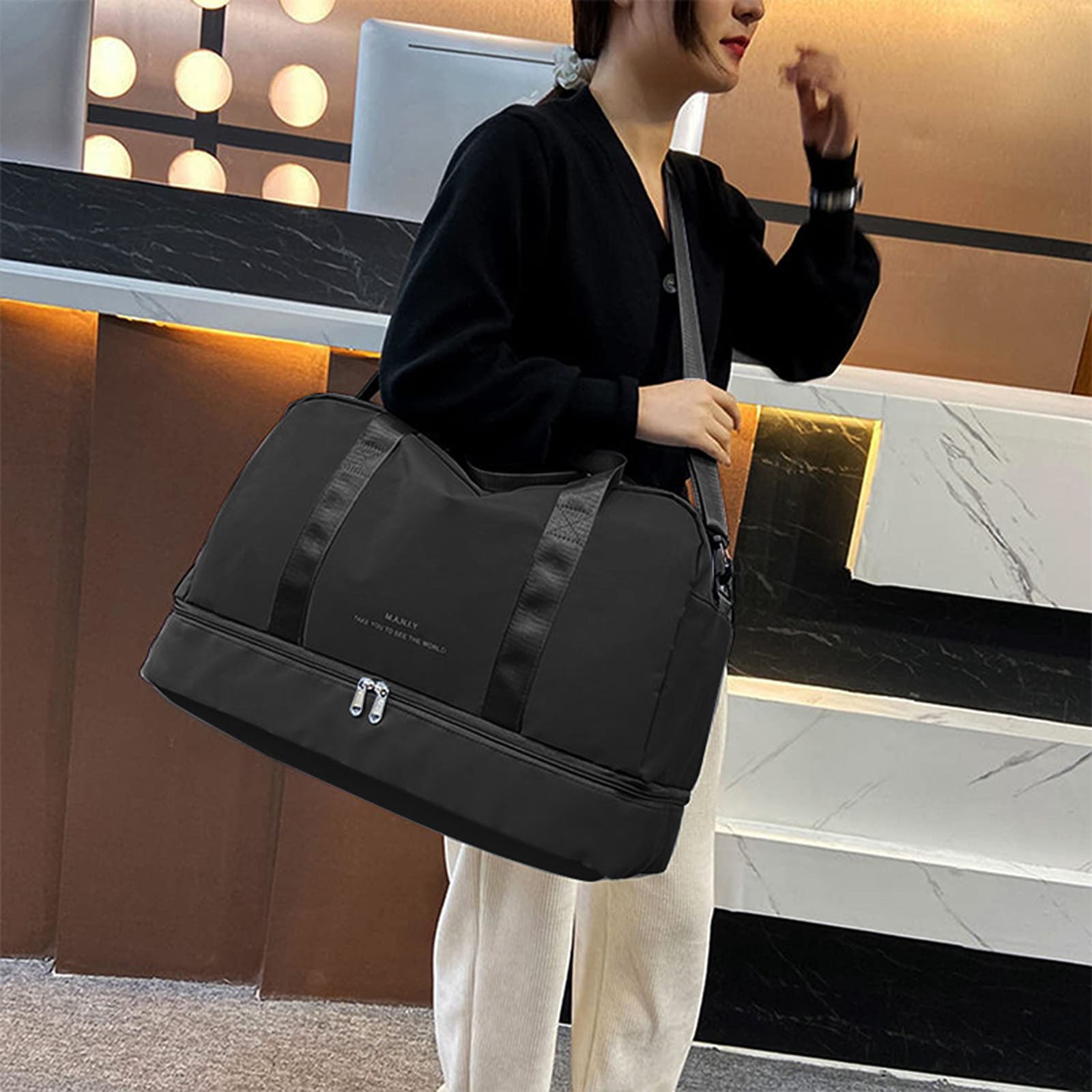 Jierger Large Capacity Gym Bag for Women Sports Travel Duffel Bag with Shoe Compartment Light Overnight Bag for Lady Travel Gym Yoga