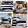thumbnail image 5 of Pink Navy Blue Striped Outdoor Waterproof Pillow Covers, Minimalist Abstract Lines Artwork Decorative Square Throw Pillowcase Sofa Cushion Sham for Patio/Couch/Chair, 24"x24" 2 Pack, 5 of 8