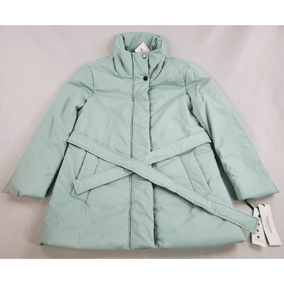 new CALVIN KLEIN women coat belted CW134611 sea stretch 7F warmth blue S $300