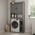 thumbnail image 3 of Aiho 70.3" Tall Freestanding Over Toilet Storage Cabinet Gray, Adjustable Shelves & Side Hooks Bathroom Laundry Space Saver, 3 of 8