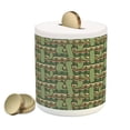 thumbnail image 1 of Cactus Piggy Bank, Cartoon Style Saguaro Cactus on Zigzag Stripes Background, Ceramic Coin Bank Money Box for Cash Saving, 3.6" X 3.2", Green Pale Brown Beige, by Ambesonne, 1 of 4
