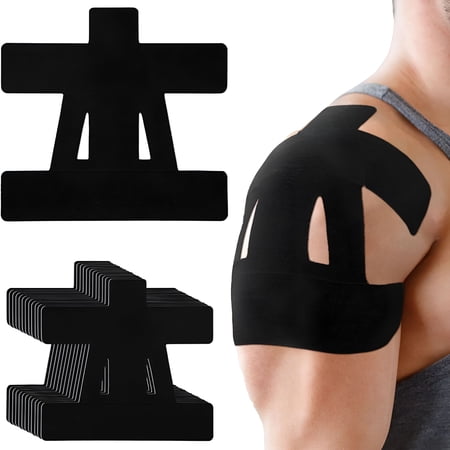 XIRQI 12 Count Kinesiology Tape for Shoulder Pain Relief Pre Cut Sports Waterproof Breathable Enhance Elastic Kinesiology Athletic Tape for Shoulder Support and Muscle Sports (Black)