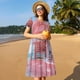 thumbnail image 4 of Fotbe Pastel Pink Beach Cafe Vestido Largo de Moda para Mujer, Vestido Tipo Camiseta con Manga Corta y Estilo Casual a Rayas y Bloques de Color, 4 of 6